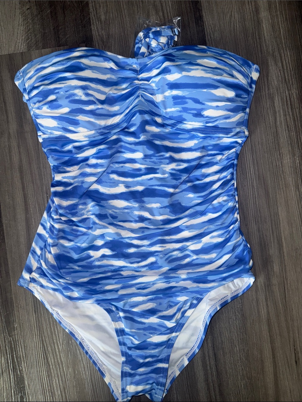 NEW J. McLaughlin $168 Koa swimsuit blue white waves one piece womens NWT